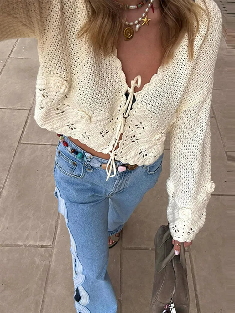 Hollow-out Denim Pants