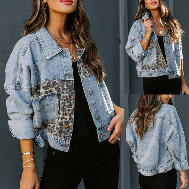 Leopard Patchwork Denim Jacket