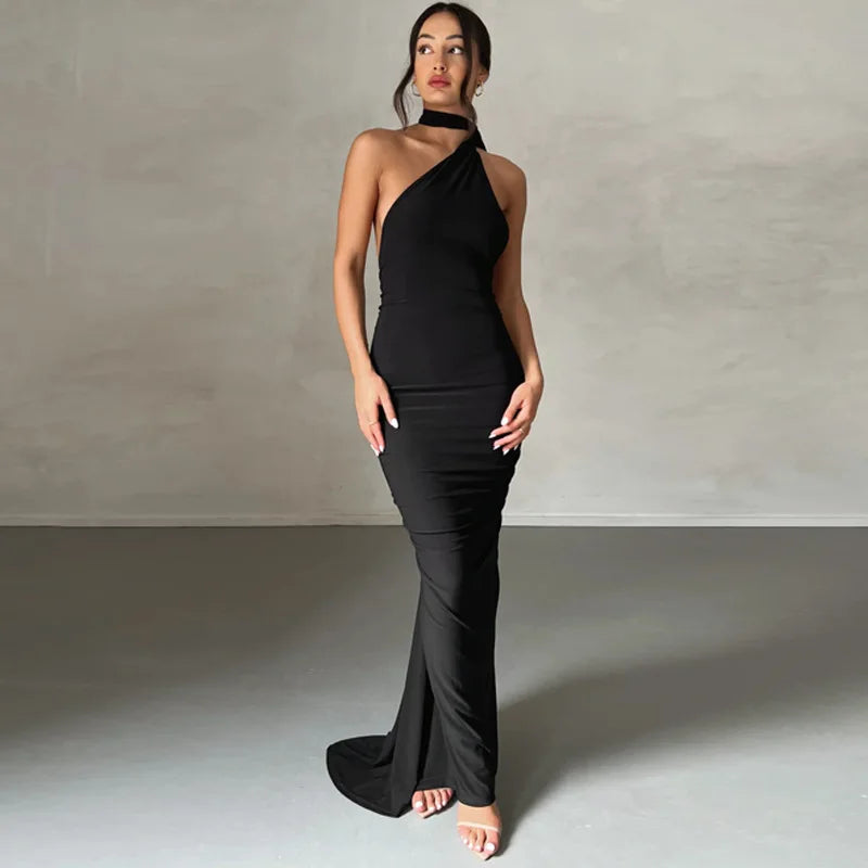 One Shoulder Backless Ruched Dress
