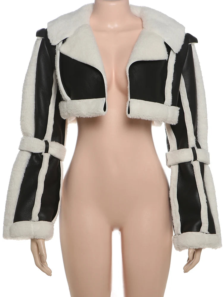 Furry Patchwork Crop Jacket