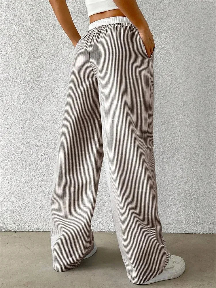 Casual Striped Woven Wide Leg Pants