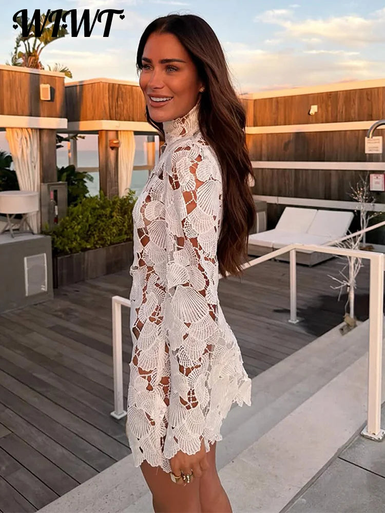Crochet Hollow-out Mini Dress