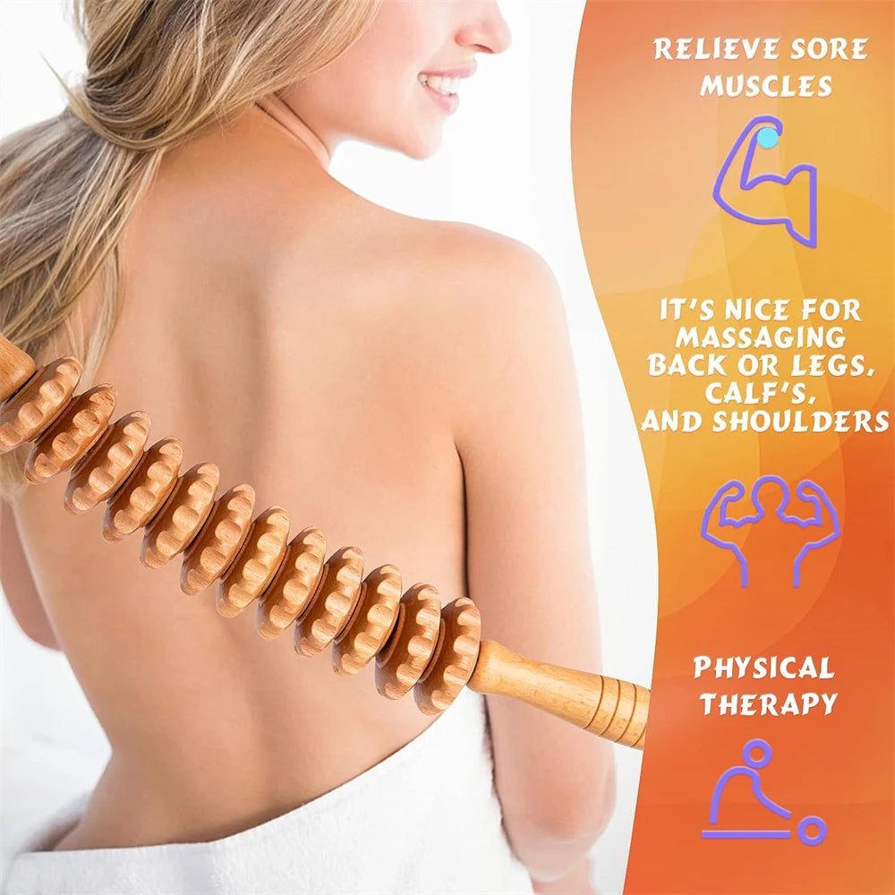 Natural Curved Wooden Massage Roller for Waist and Thigh