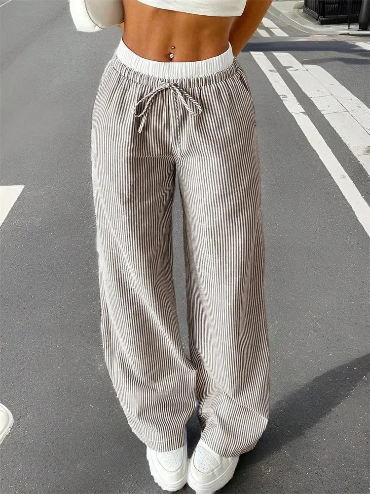 Casual Striped Woven Wide Leg Pants