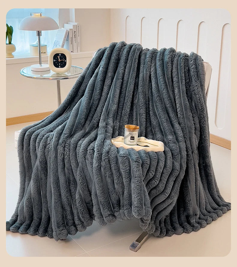 Thickened Wide Striped Flannel Blanket