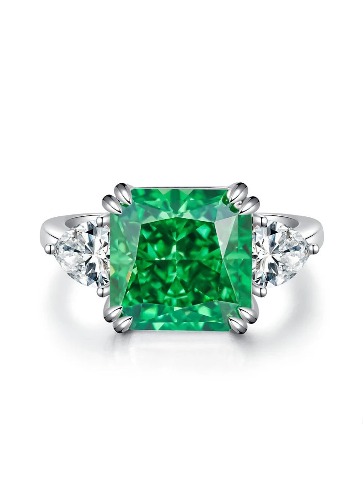 Sterling Silver Green White Sugar Cube Zirconia Ring