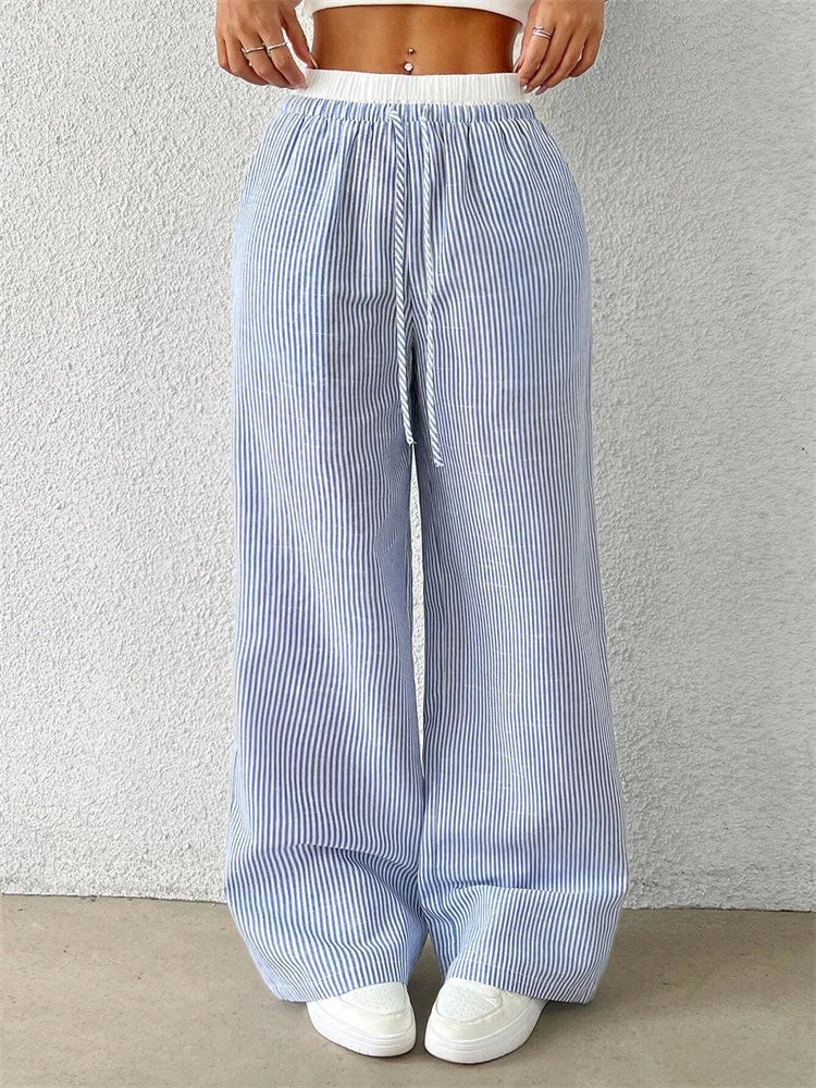 Casual Striped Woven Wide Leg Pants