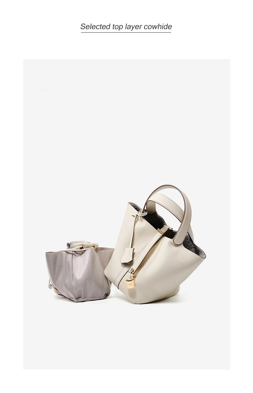 Genuine Leather Bucket Bag with Lock
