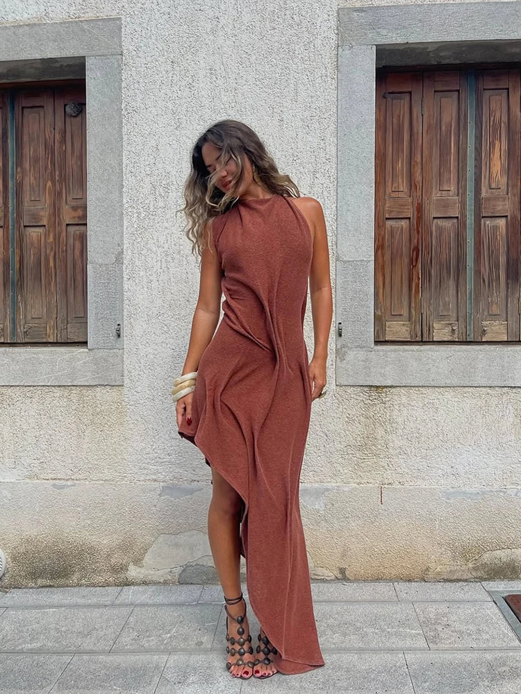 Soft Ruched Halter Maxi Dress