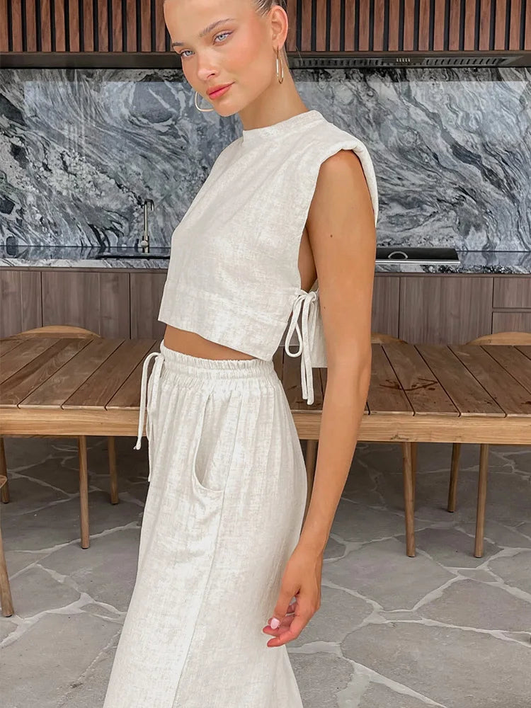 Linen Crop & Pants Set