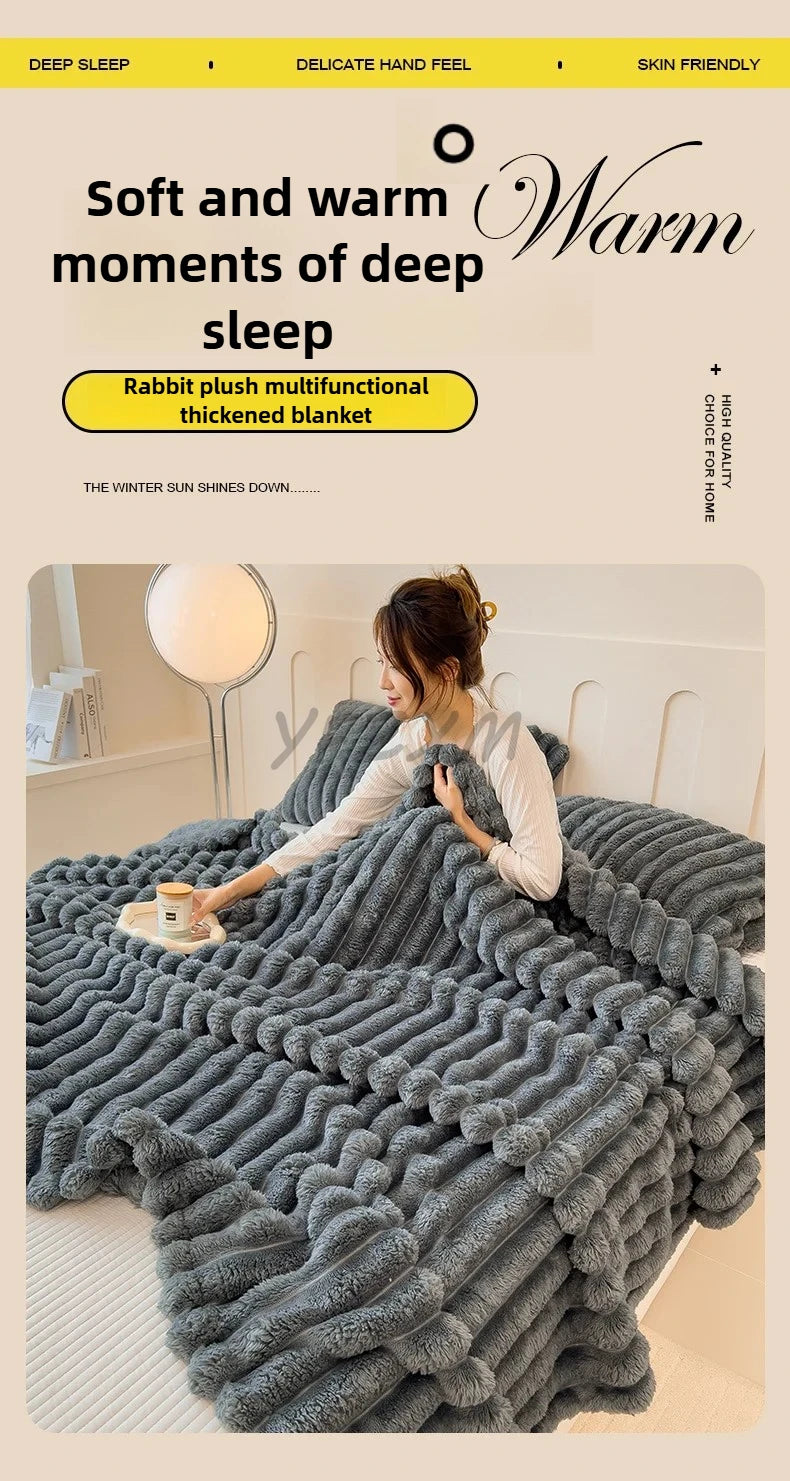 Thickened Wide Striped Flannel Blanket