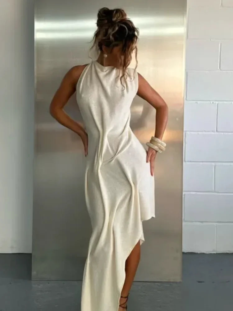 Soft Ruched Halter Maxi Dress