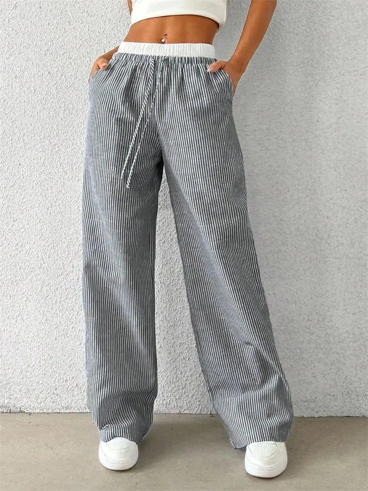 Casual Striped Woven Wide Leg Pants