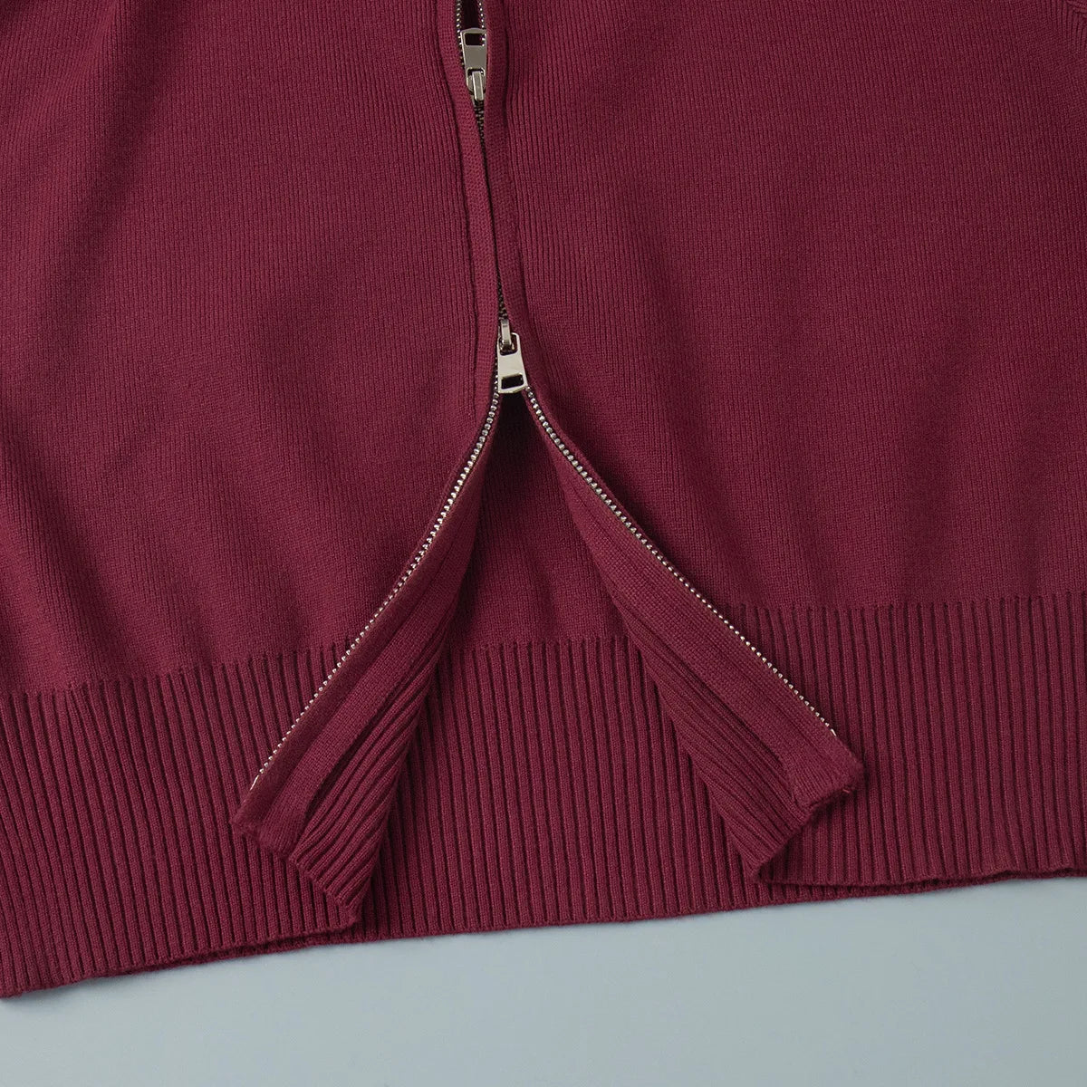Knit Zip Up Cardigan Wide Leg Pants Set