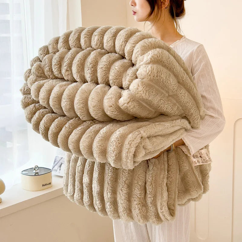 Thickened Wide Striped Flannel Blanket