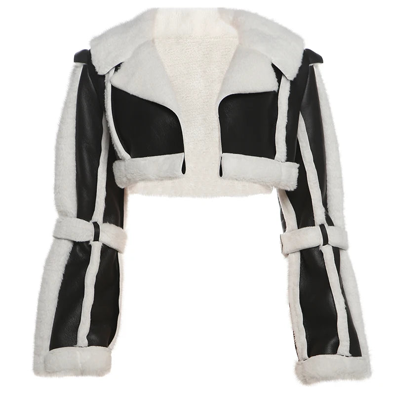 Furry Patchwork Crop Jacket