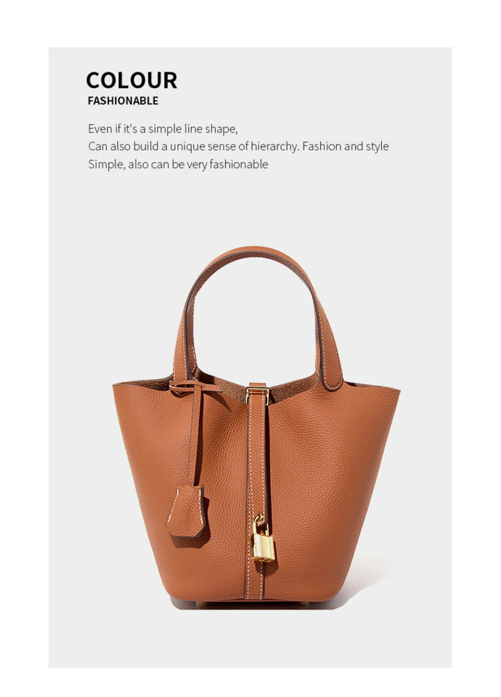 Genuine Leather Bucket Bag with Lock