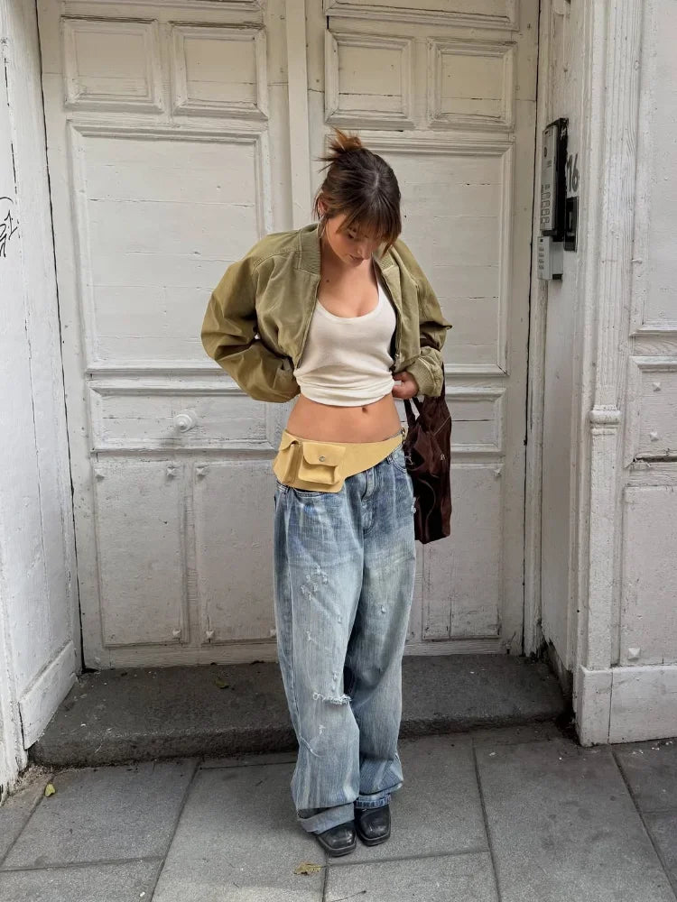 Khaki Cropped Bomber