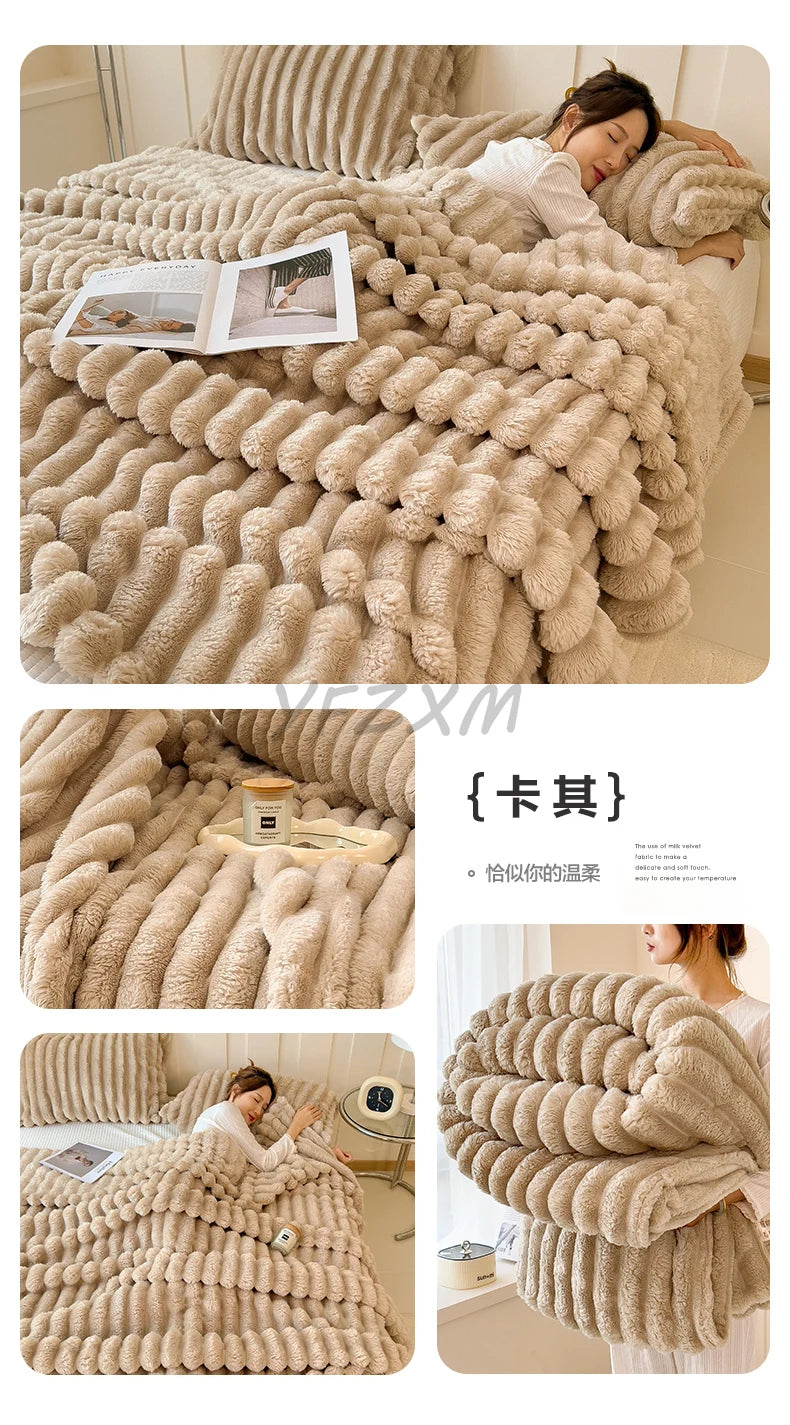 Thickened Wide Striped Flannel Blanket