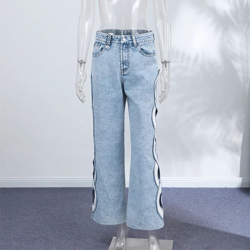 Hollow-out Denim Pants