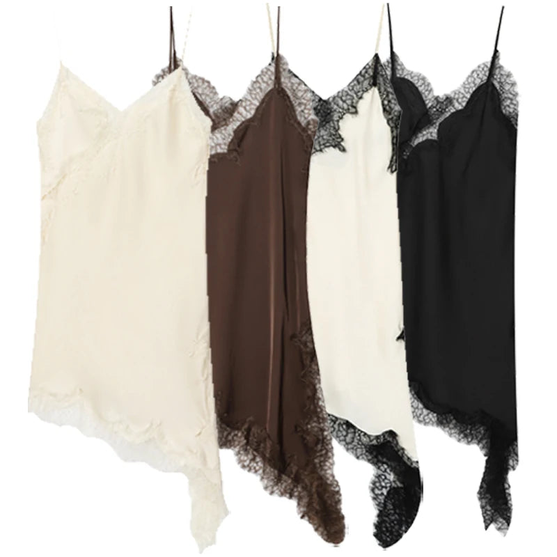 Lace Asymmetric Slip Dress