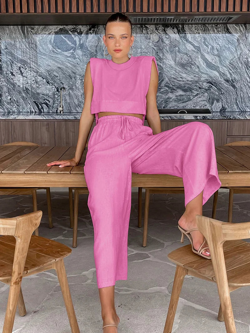 Linen Crop & Pants Set