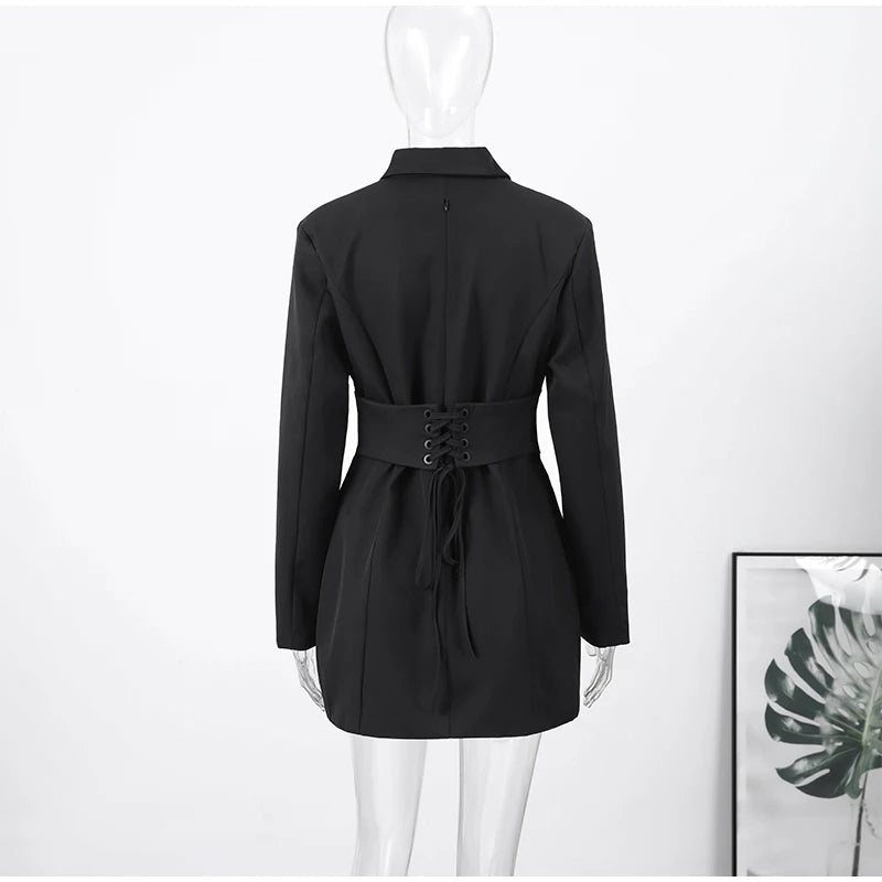 Lapel Waist Cinching Suit Dress