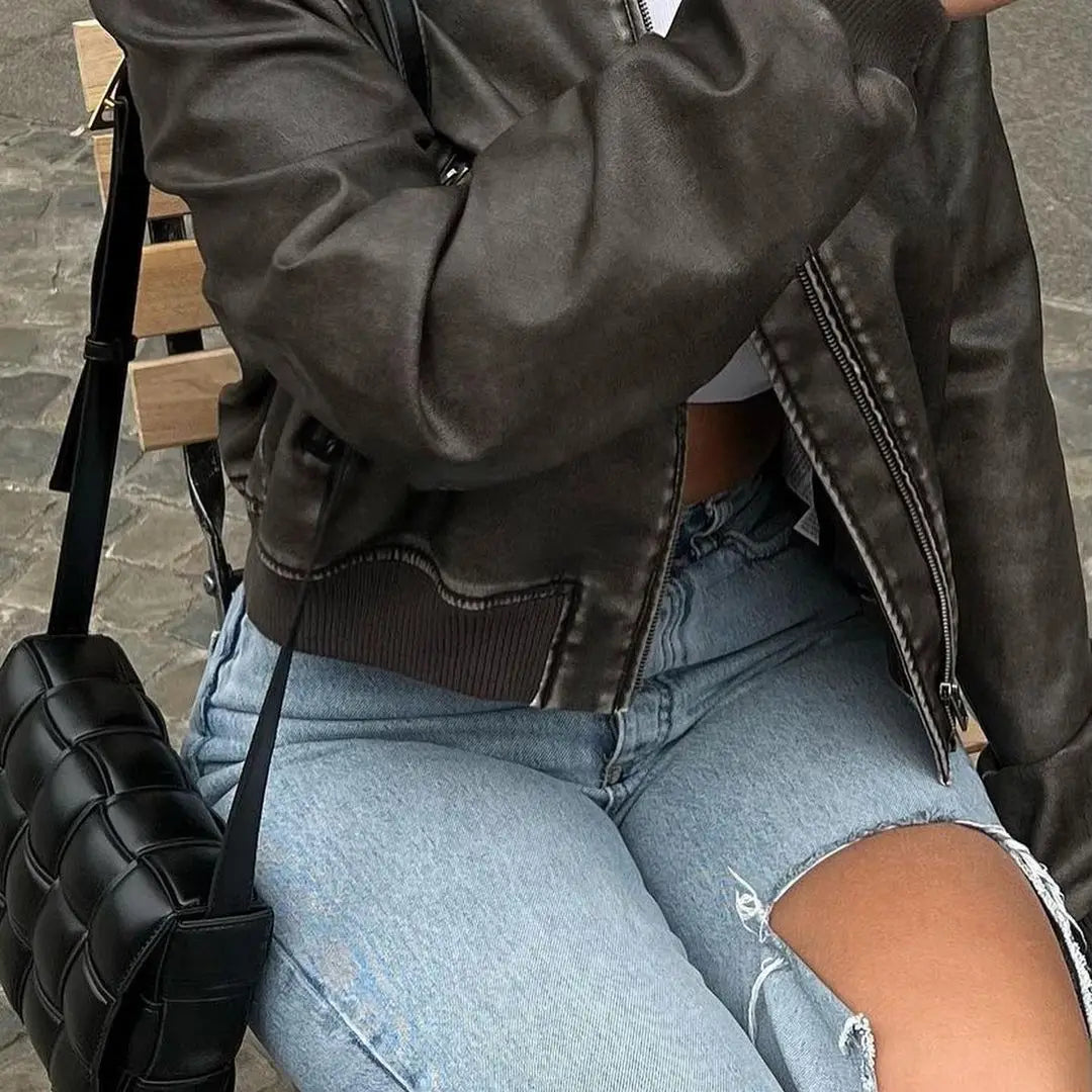 Vintage Washed Leather Bomber