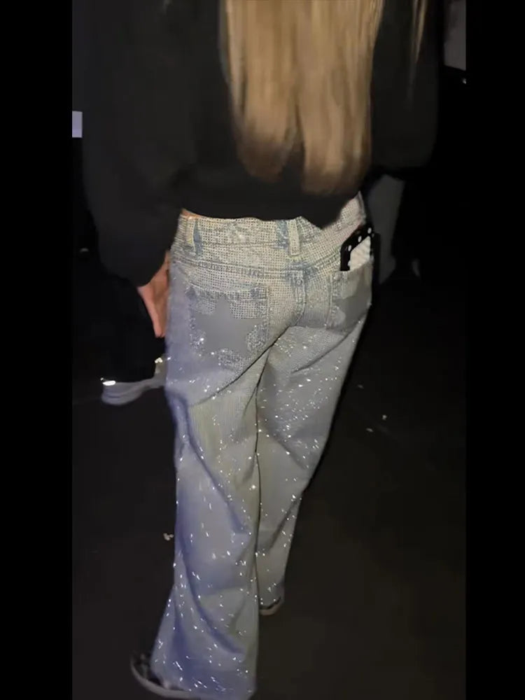Sparkling Star Denim Wide-leg Pants