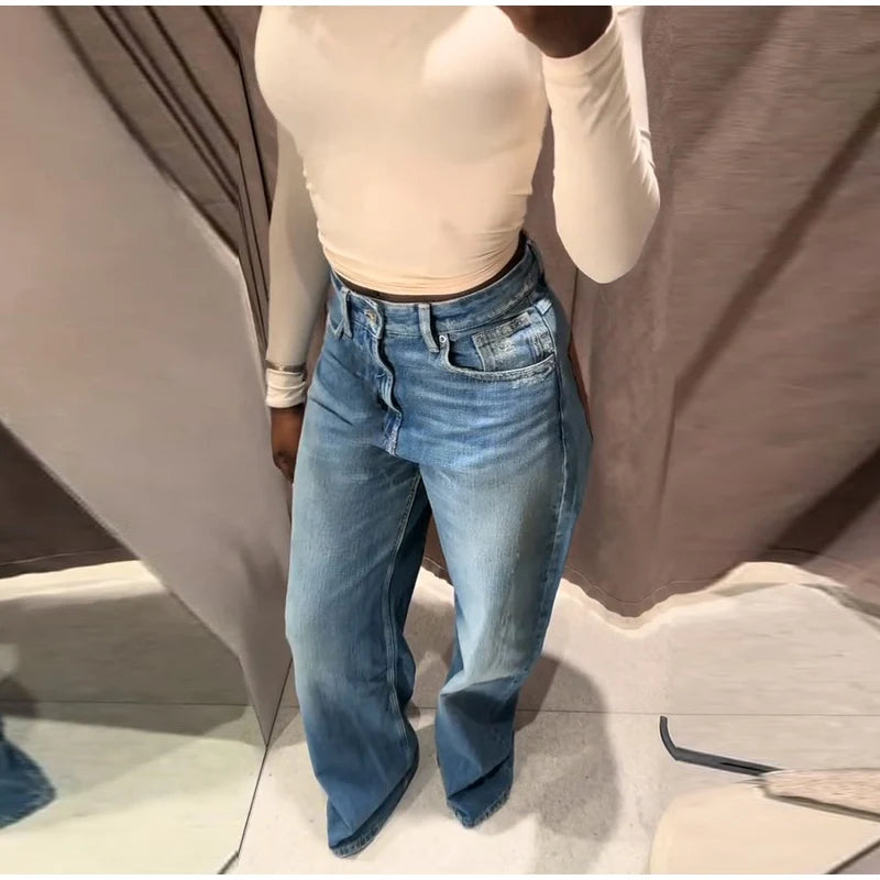 Leather Patchwork Denim Trousers