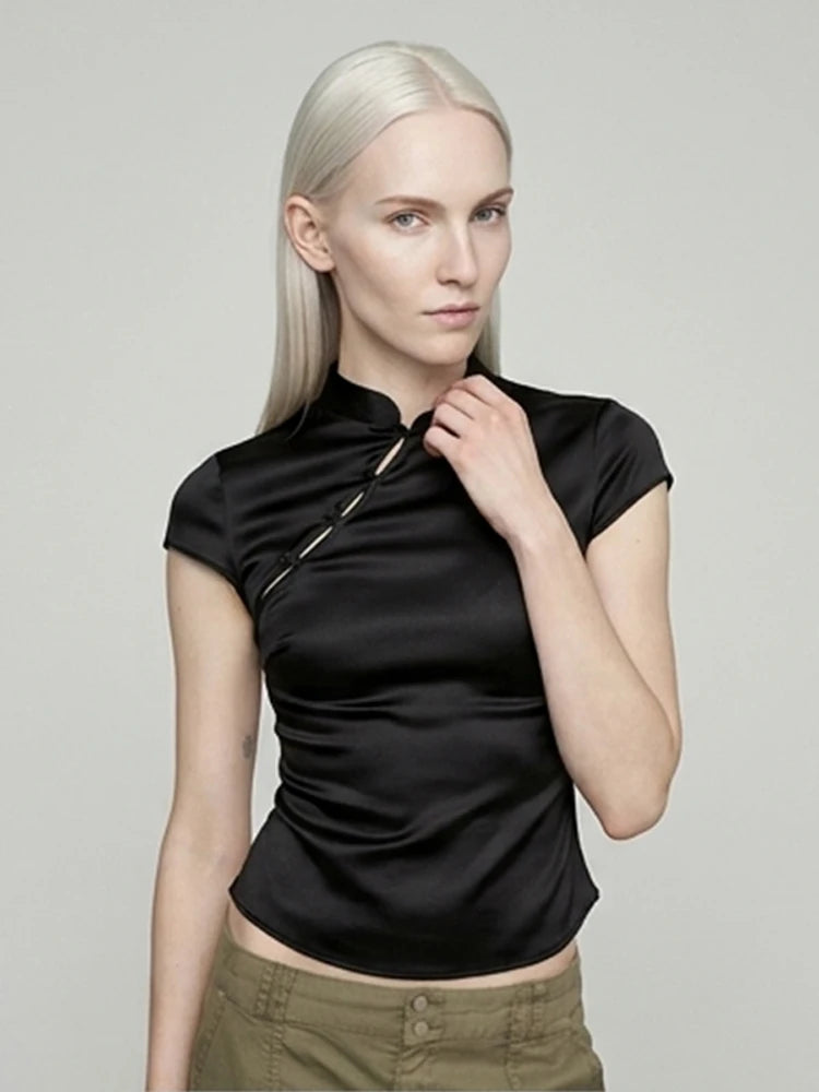 Adeline Satin Moch Kneck Top
