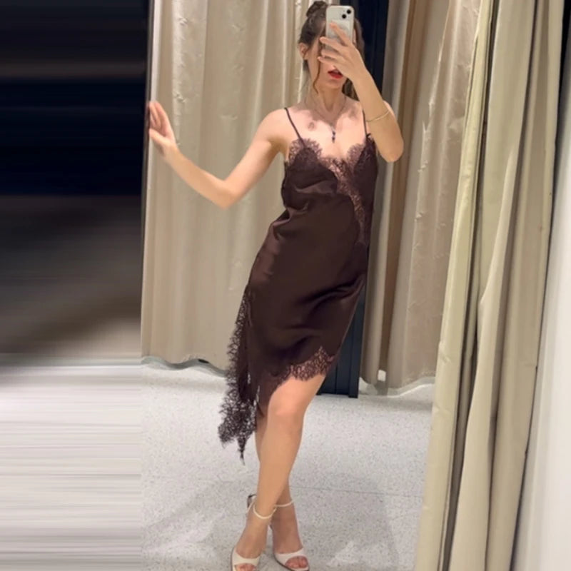 Lace Asymmetric Slip Dress