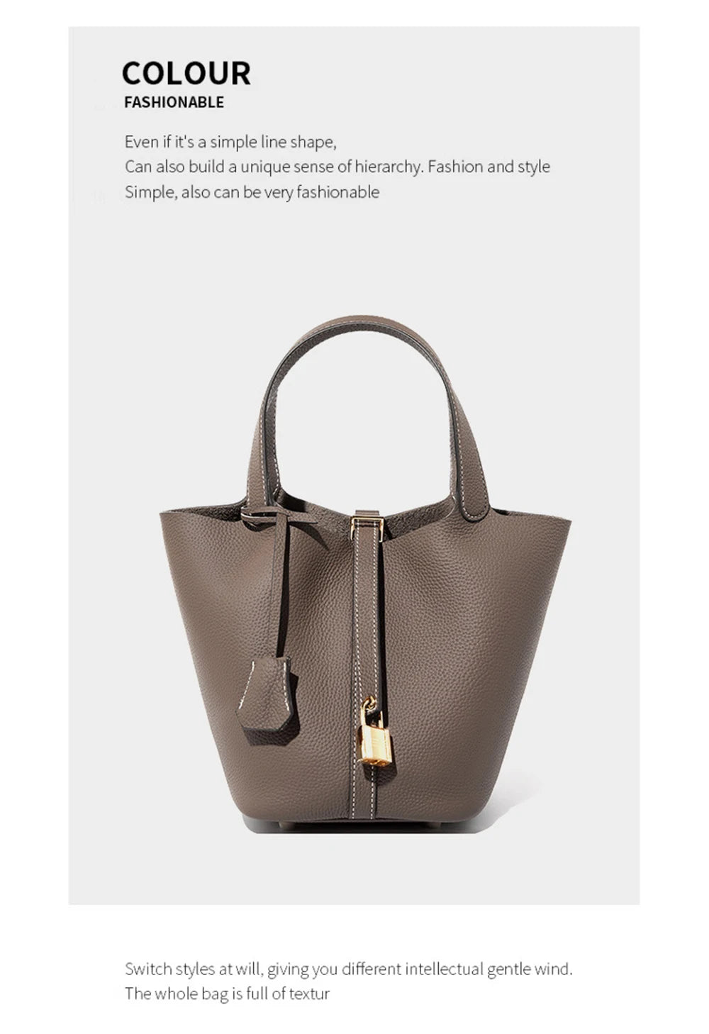 Genuine Leather Bucket Bag with Lock