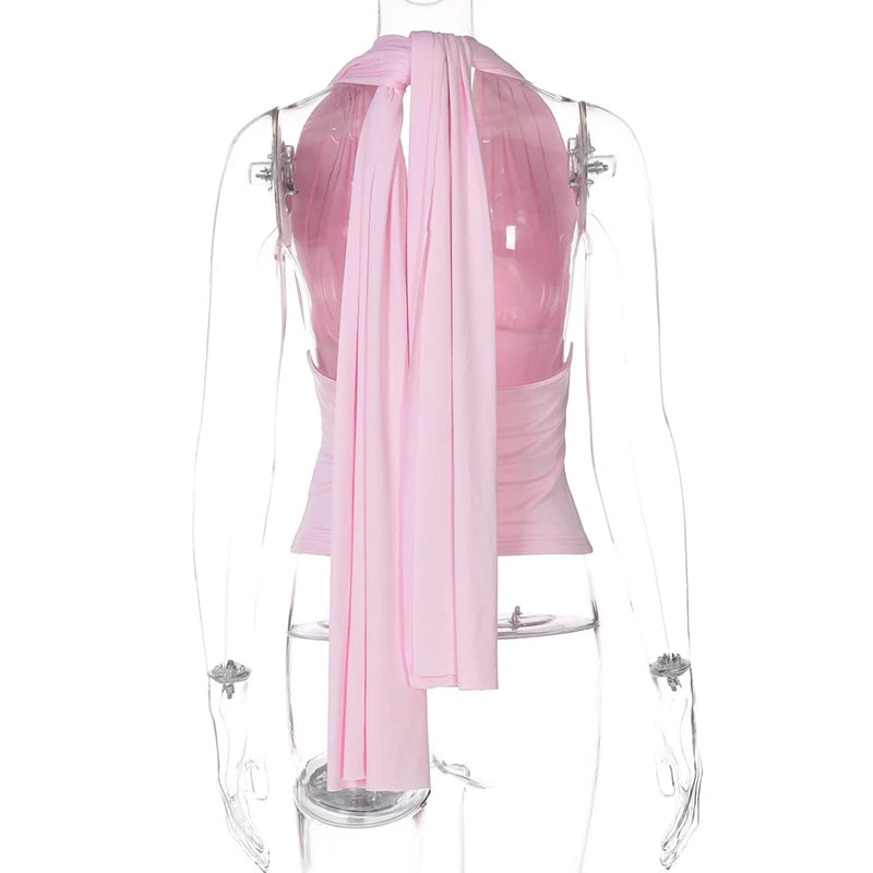 Backless draped shoulder blouse