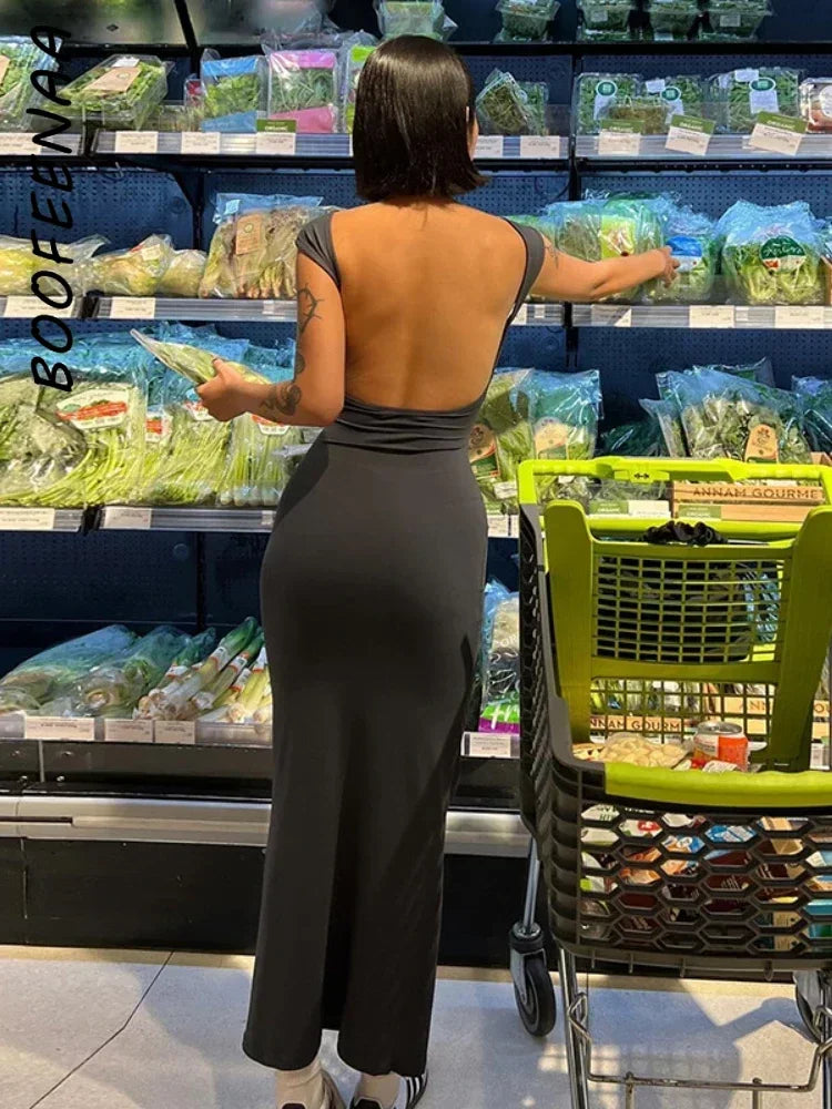 Short Sleeve Backless Dress