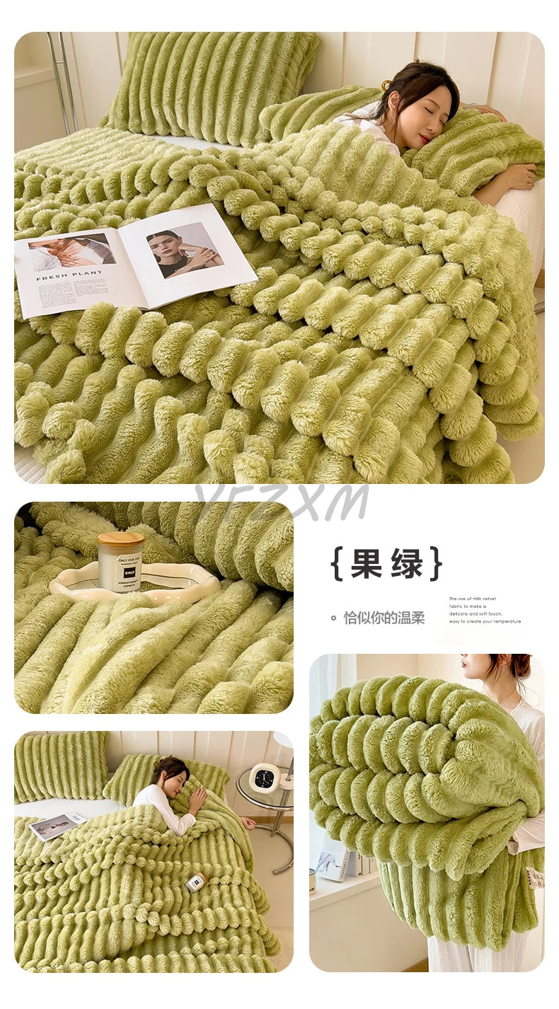 Thickened Wide Striped Flannel Blanket
