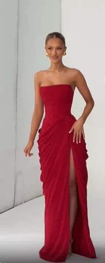 Solid Pleated Strapless Dress