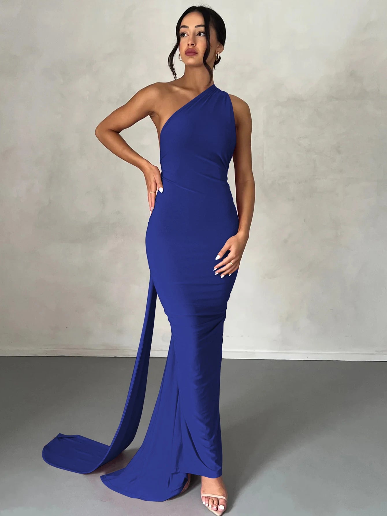 One Shoulder Backless Ruched Dress