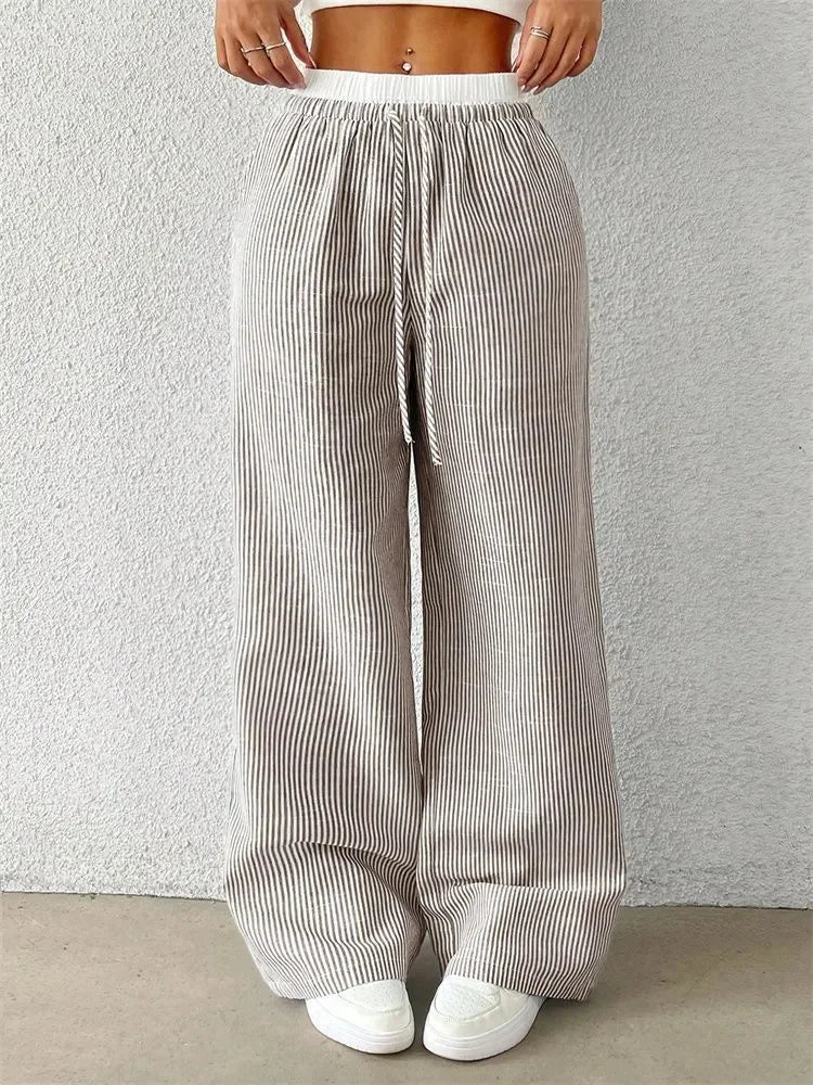 Casual Striped Woven Wide Leg Pants