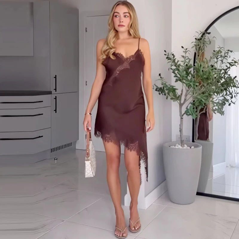 Lace Asymmetric Slip Dress