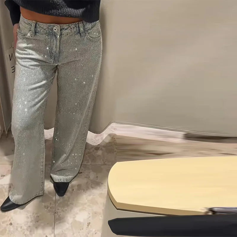Sparkling Star Denim Wide-leg Pants