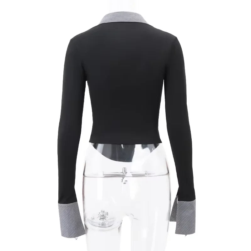 Striped Polo Collar Crop Top