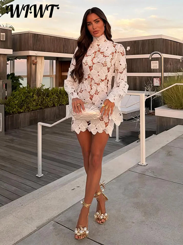 Crochet Hollow-out Mini Dress
