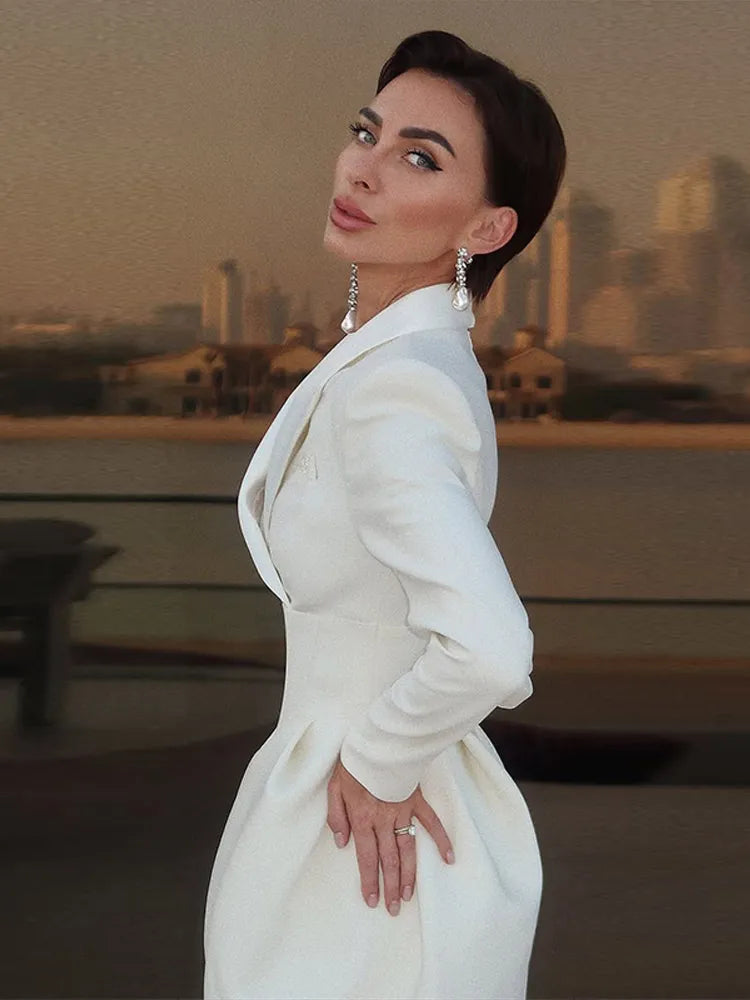 Lapel Waist Cinching Suit Dress