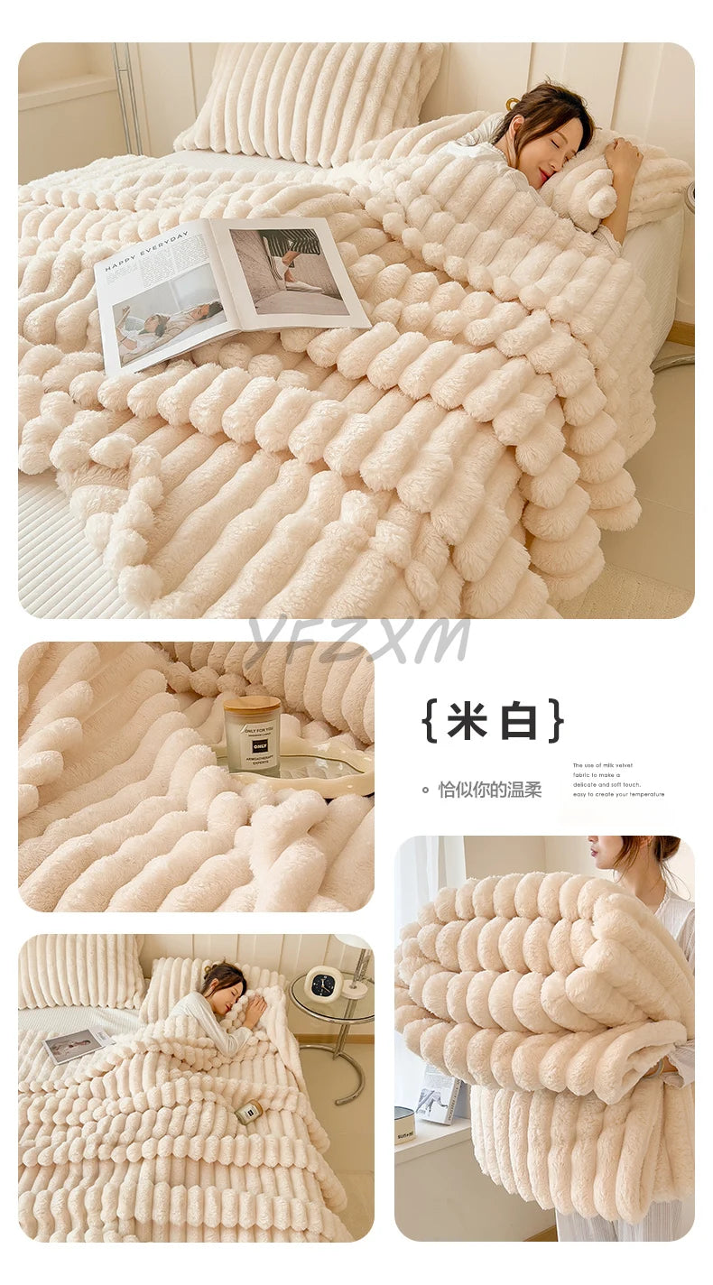 Thickened Wide Striped Flannel Blanket
