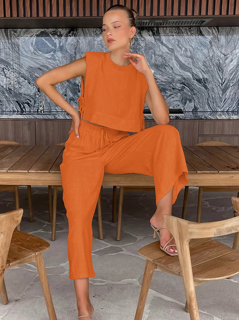 Linen Crop & Pants Set