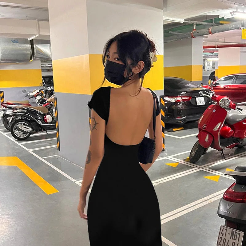 Short Sleeve Backless Dress
