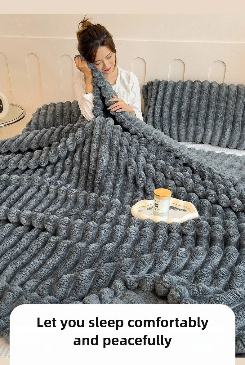 Thickened Wide Striped Flannel Blanket