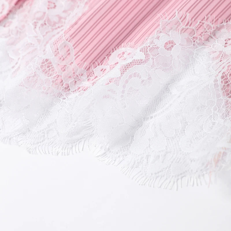 Long Sleeve Button Up Lace Patchwork Shorts Set