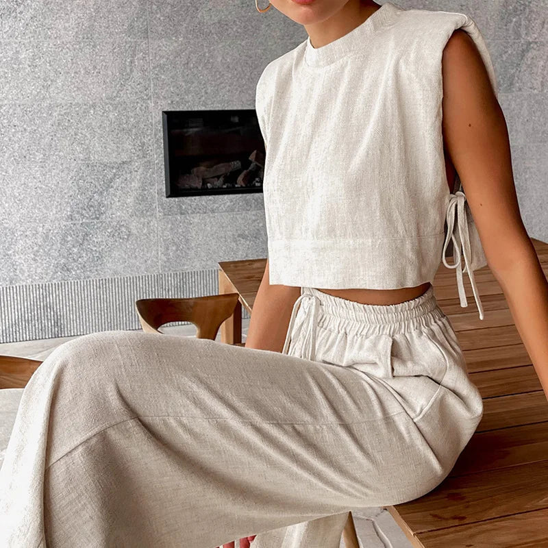 Linen Crop & Pants Set